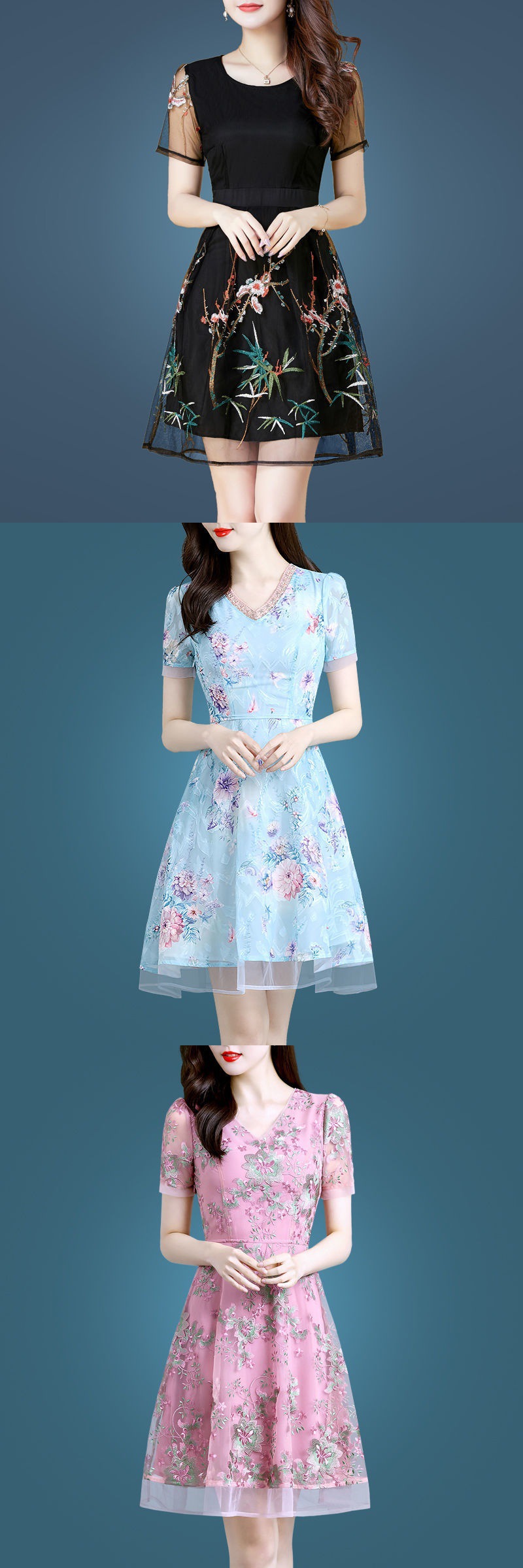 2022裙子蕾丝刺绣女装夏裙连衣裙性感碎花裙精品中裙子时尚新款详情4