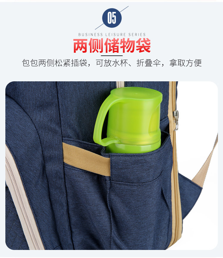 Factory direct sales: New multi-functional mummy bag, double-shoulder baby bed backpack, large-capacity waterproof bag with pacifier, embroidered thread pic 13