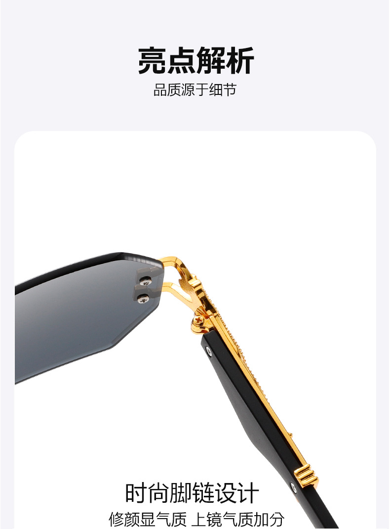 新款时尚复古木纹豹子镜腿墨镜男方框休闲街拍猎豹装饰太阳镜详情6