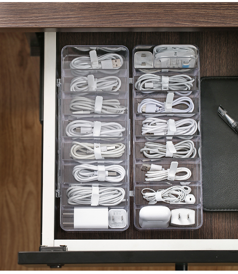 Dust-proof storage and cable management box, hub organization box, desktop data cable storage box, mobile phone charging cable, power cord buckle pic 14