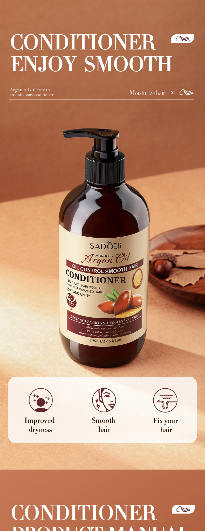 All-english nut oil Conditioner SADOER, oil-control, smooth and voluminous, large-capacity hair care, cross-border export pic 1