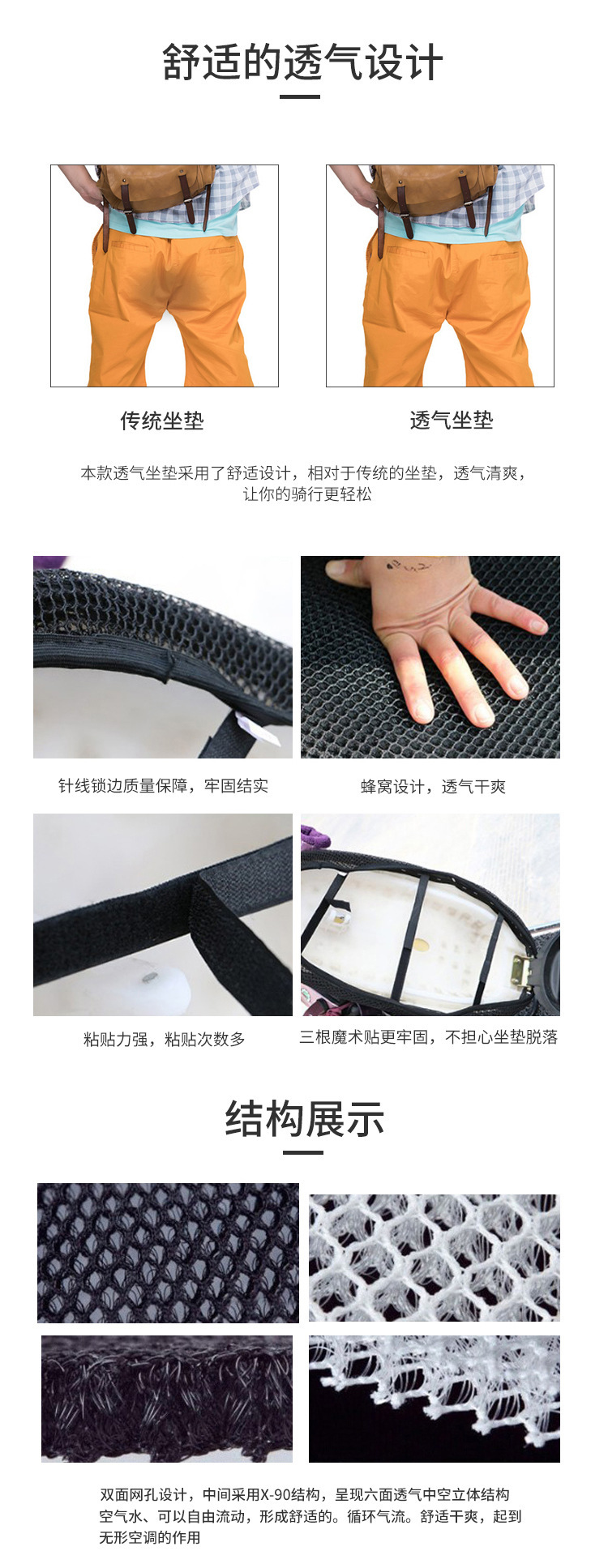 工厂直销电动车坐垫套通用隔热透气蜂窝网格防晒烫加厚摩托车座垫详情7