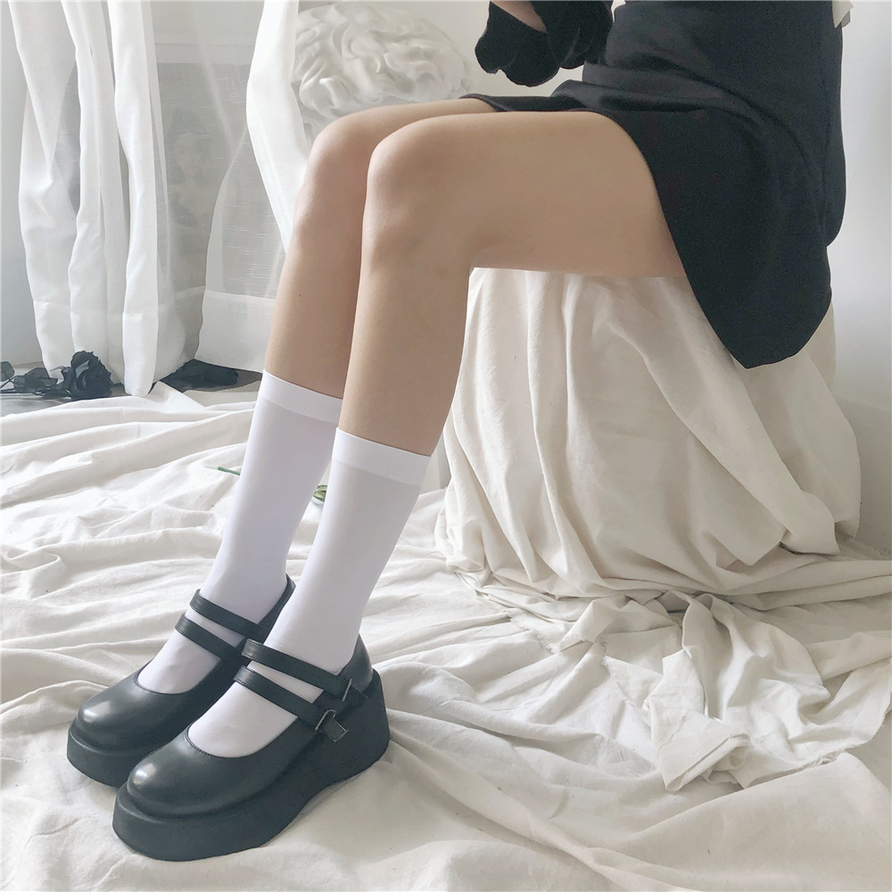 Classic and versatile jk black and white mid-calf knee-high socks that can be worn all year round, featuring non-permeable velvet calf socks pic 20