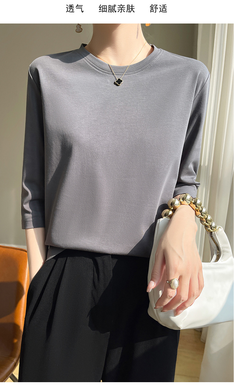 圆领丝光棉七分袖t恤女2024春夏新款气质百搭棉线打底衫半袖女详情10