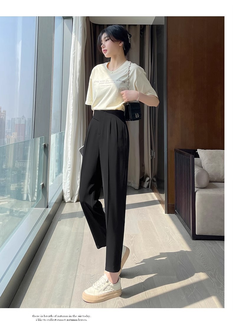 包边好质量双纽扣设计高品质哈伦裤冰丝西装裤女九分烟管裤休闲裤详情27