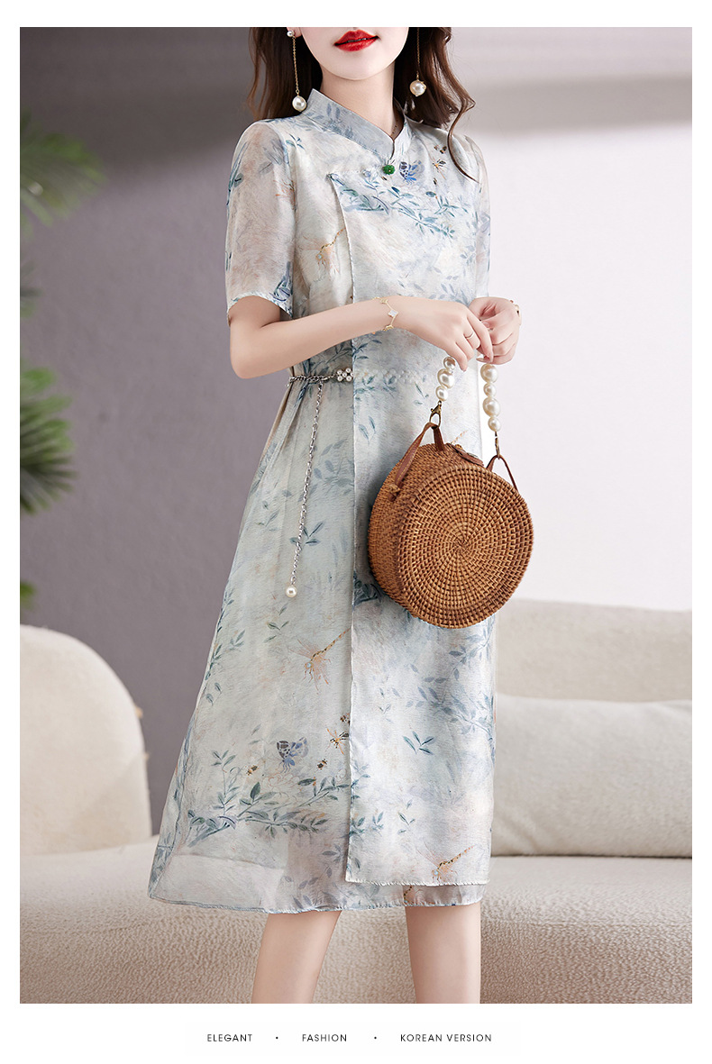 新中式国风改良旗袍连衣裙女夏2023新款显瘦气质中年妈妈薄纱裙子详情21