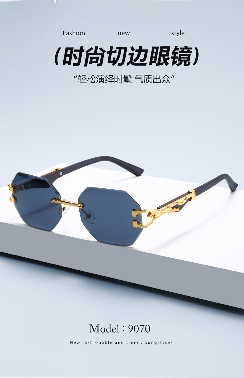 新款时尚复古木纹豹子镜腿墨镜男方框休闲街拍猎豹装饰太阳镜详情1