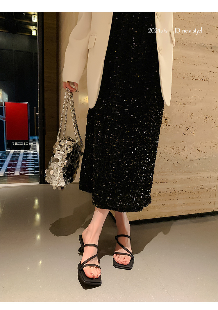 2024凉鞋女夏新款法式一字带仙女风方头不磨脚显瘦高跟拖鞋女外穿详情24