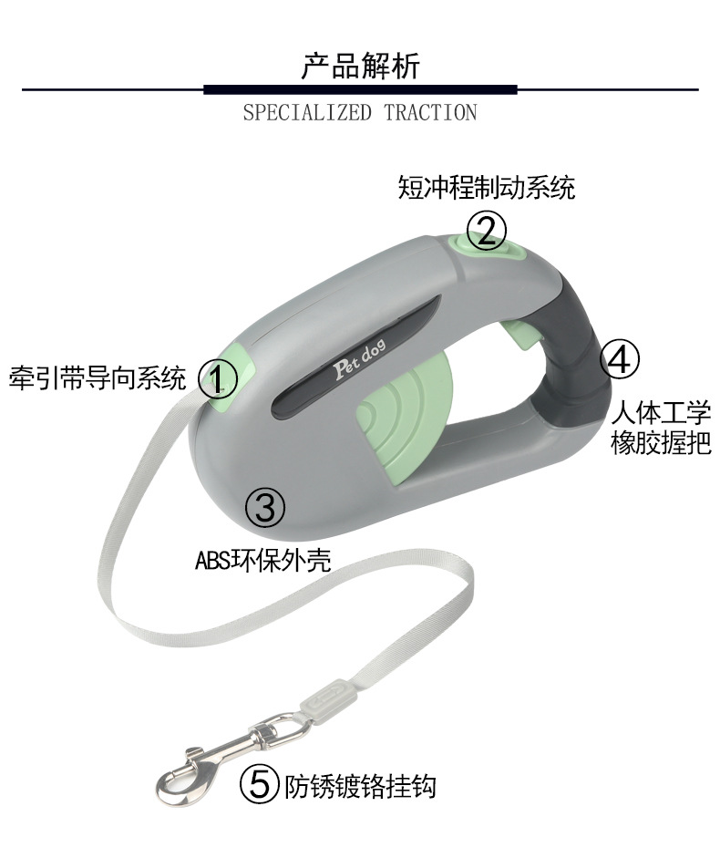 新款宠物狗狗牵引绳大中小型犬外出遛狗绳狗链子宠物牵引带可伸缩详情3
