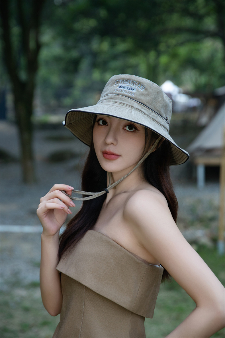 户外字母渔夫帽子女士春夏季水洗棉奔尼登山帽大沿防晒遮阳帽批发详情13