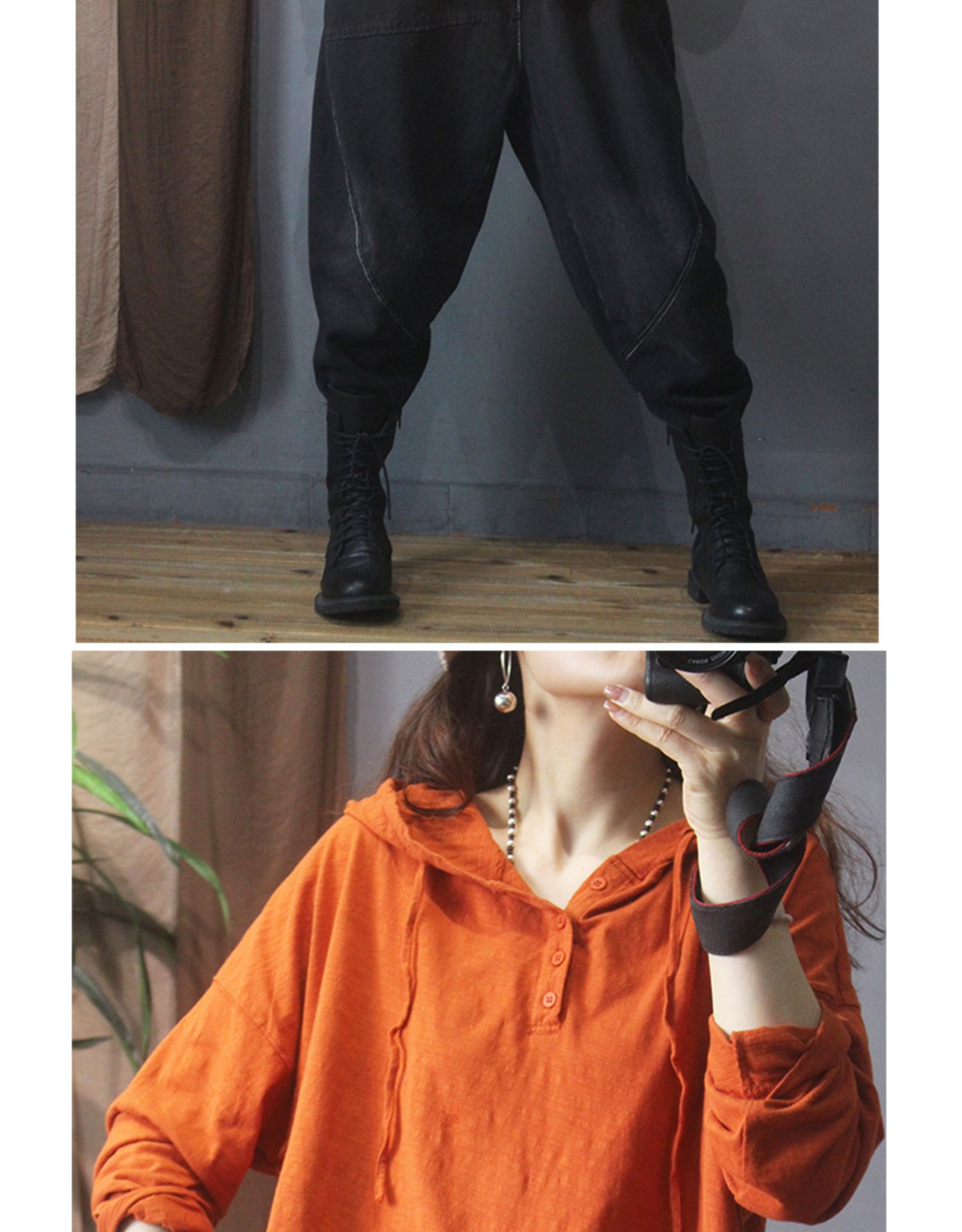 Nueva camiseta de manga larga con capucha mujer 2022 retro holgado commuter button legging pic 25