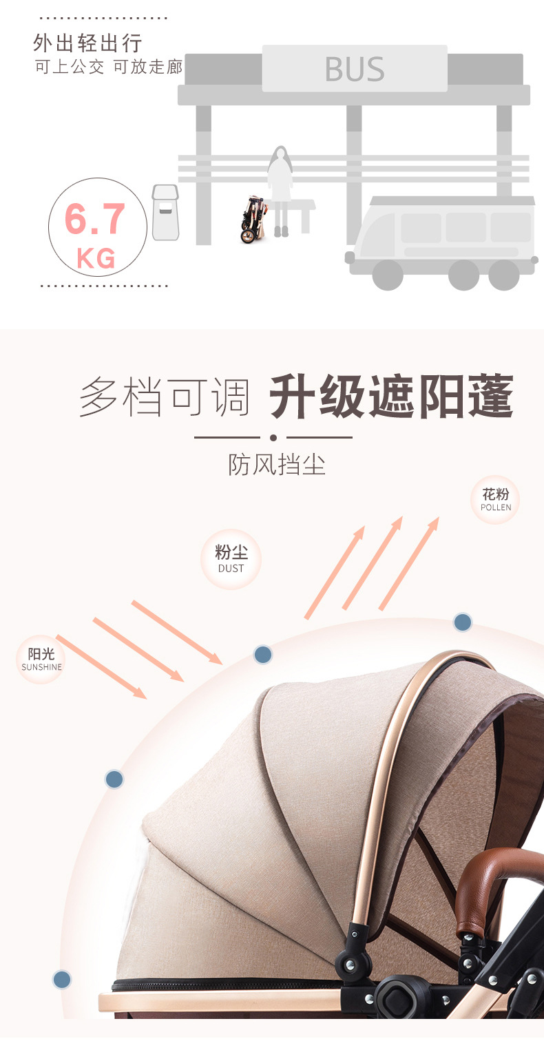 High-view baby strollers that can be sat or lay on, are lightweight, foldable, and have bidirectional shock absorption. Wholesale of baby strollers for newborns pic 13