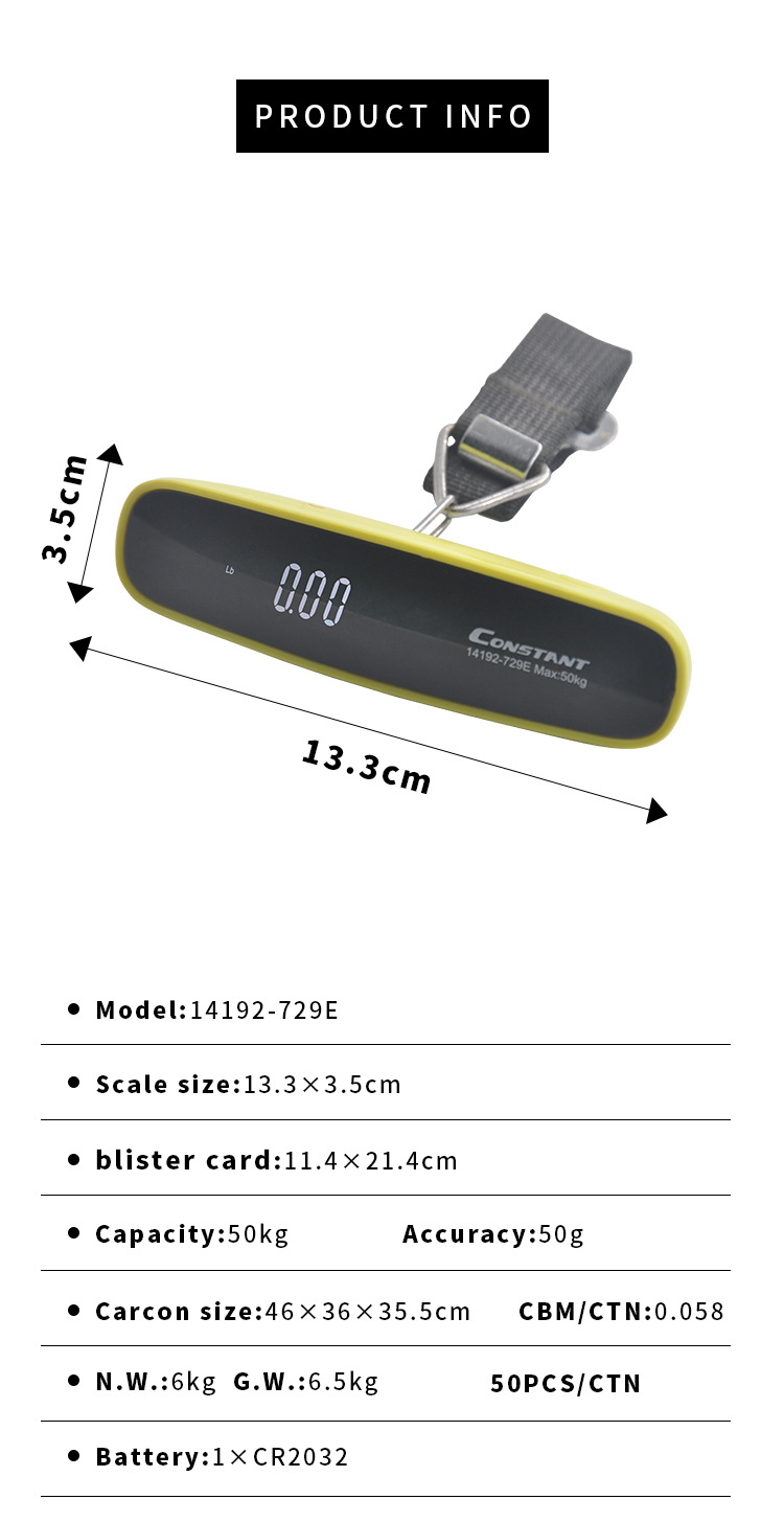 [Constant-729E] Electronic luggage scale Portable mini electronic scale Cross-border foreign trade hand-held scale 50kg express luggage scale pic 1