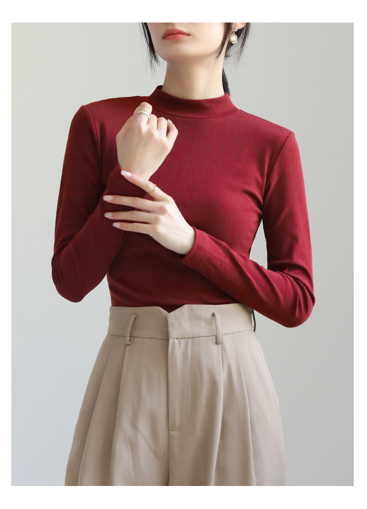 Pequeño cuello alto polainera blanca colgante interior otoño/invierno top mujer algodón cuello medio manga larga camiseta slim fit pic 26