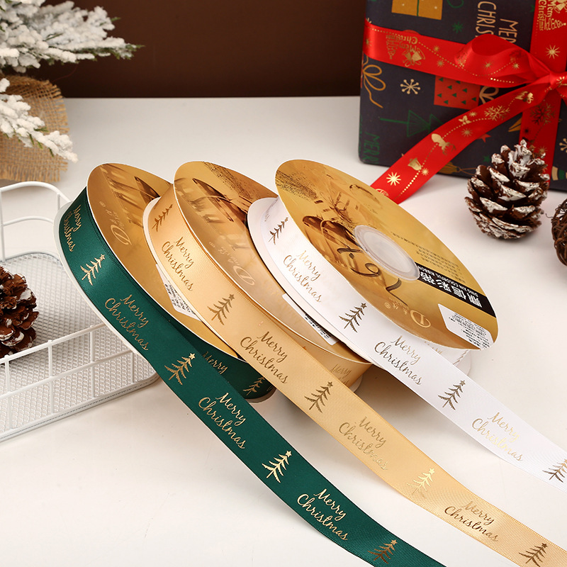 Dingxin 2.5CM Christmas ribbon in stock wholesale DIY polyester ribbon Christmas gift bow gilding packaging ribbon pic 6