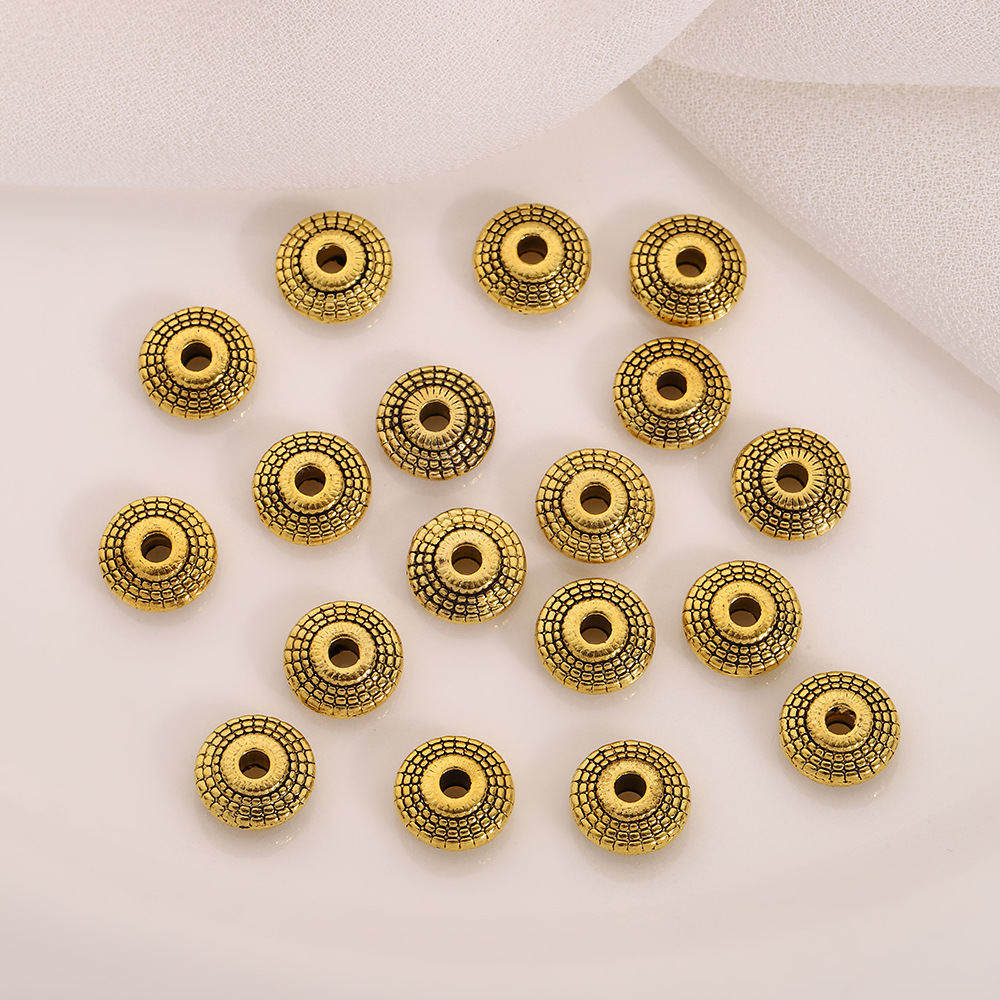 Retro gold and silver flying saucer threaded polka dot perforated spacer beads, simple smooth surface bead diy alloy jewelry accessories pic 5