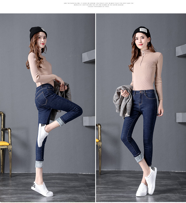 Winter fleece jeans for women, high-waisted, thick and warm Korean-style elastic slimming outerwear, small leg pants factory direct sales pic 33
