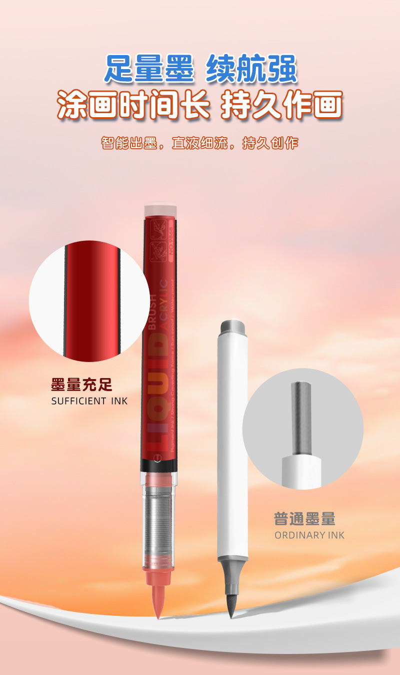跨境直液式马克笔套装学生美术专用软头绘画笔新款直液丙烯马克笔详情12