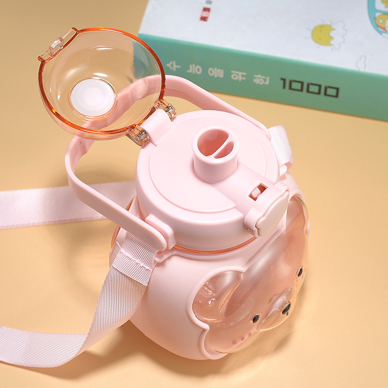 Wholesale of cute silicone-covered bear cups, anti-scald water cups, large-capacity water bottles for children, and double-drinking plastic cups pic 4