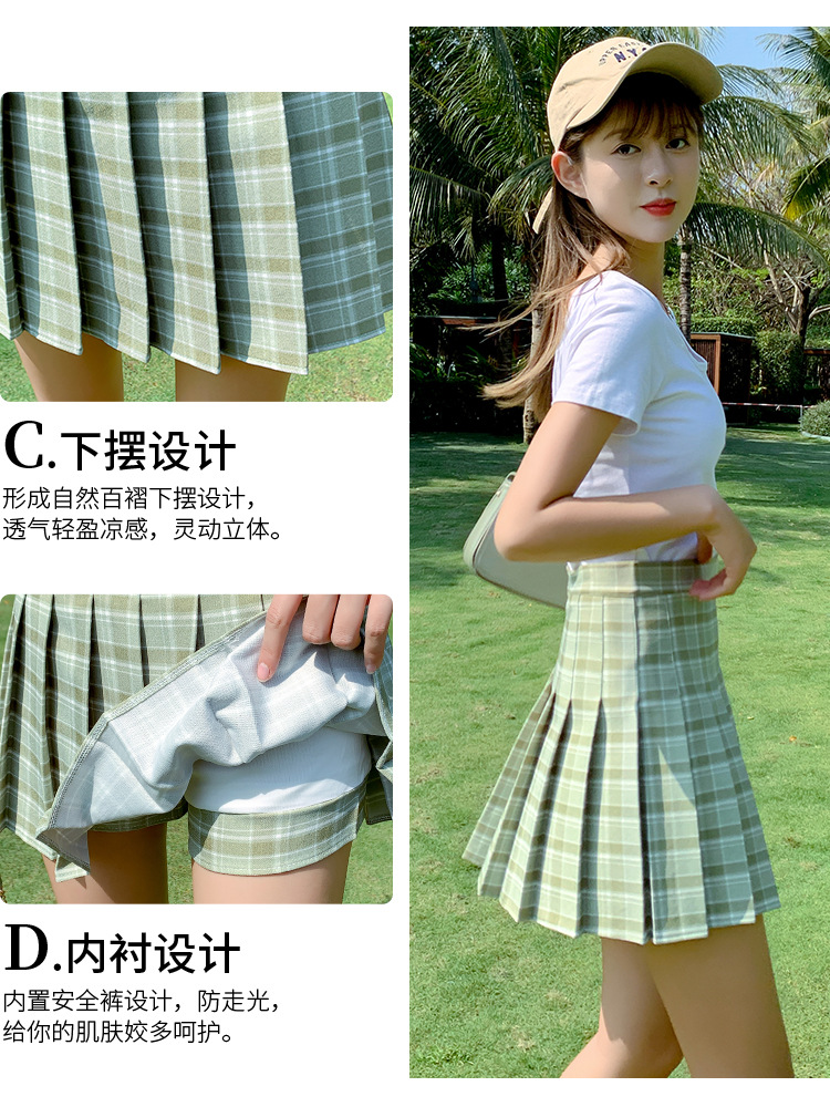 2021 New Korean-style high-waisted, slimming, versatile and anti-glare A-line checkered pleated skirt short skirt for women pic 4