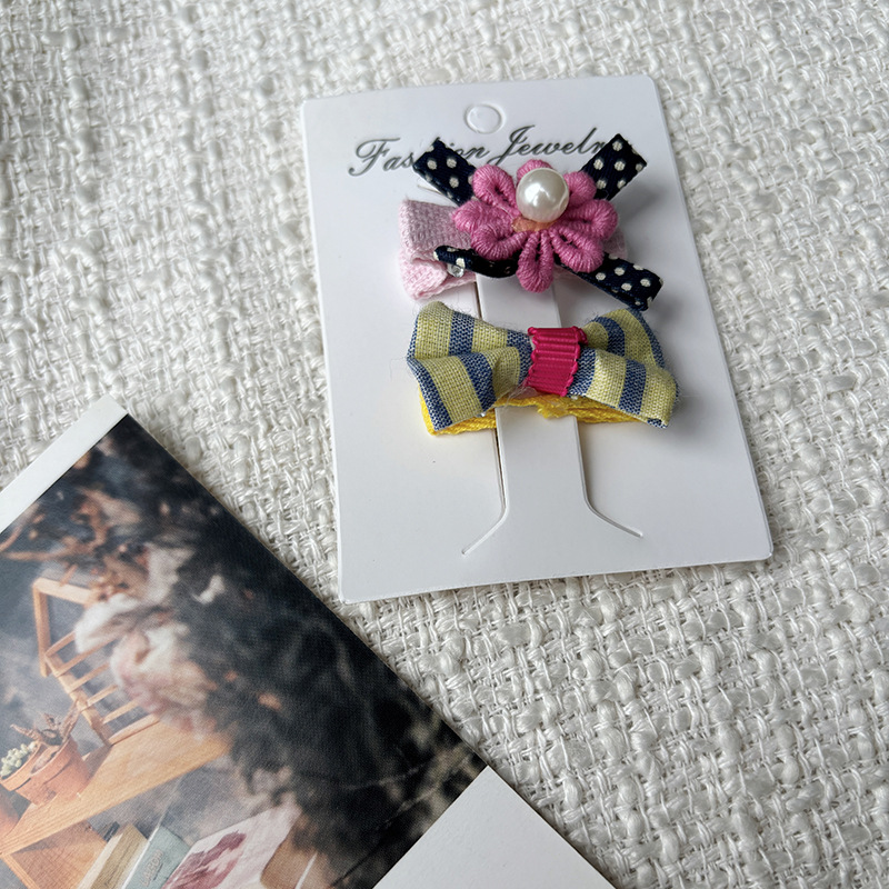 韩版卡装边夹蕾丝布艺蝴蝶结发夹少女儿童发饰可爱波点发夹刘海夹详情4