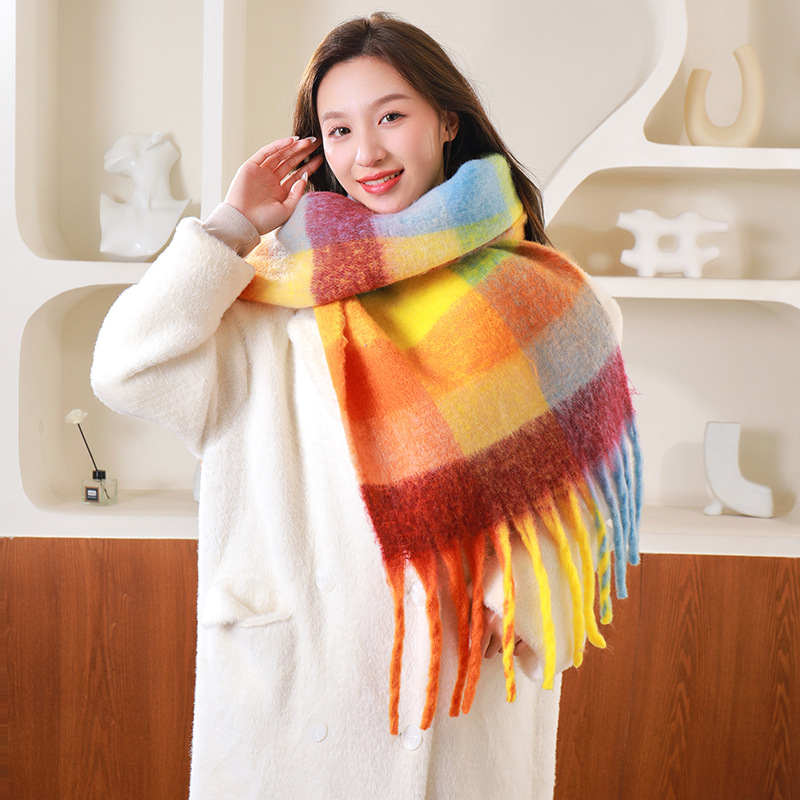 圈圈纱彩色AC格子围巾女冬季加厚保暖仿马海毛粗须仿羊绒披肩外贸详情30