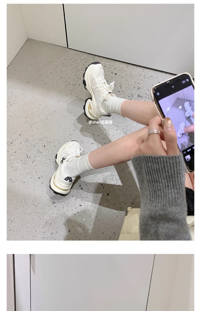 惊爆价~牛皮版增高7.5cm十字花厚底休闲透气运动鞋女老爹鞋跑步鞋详情28