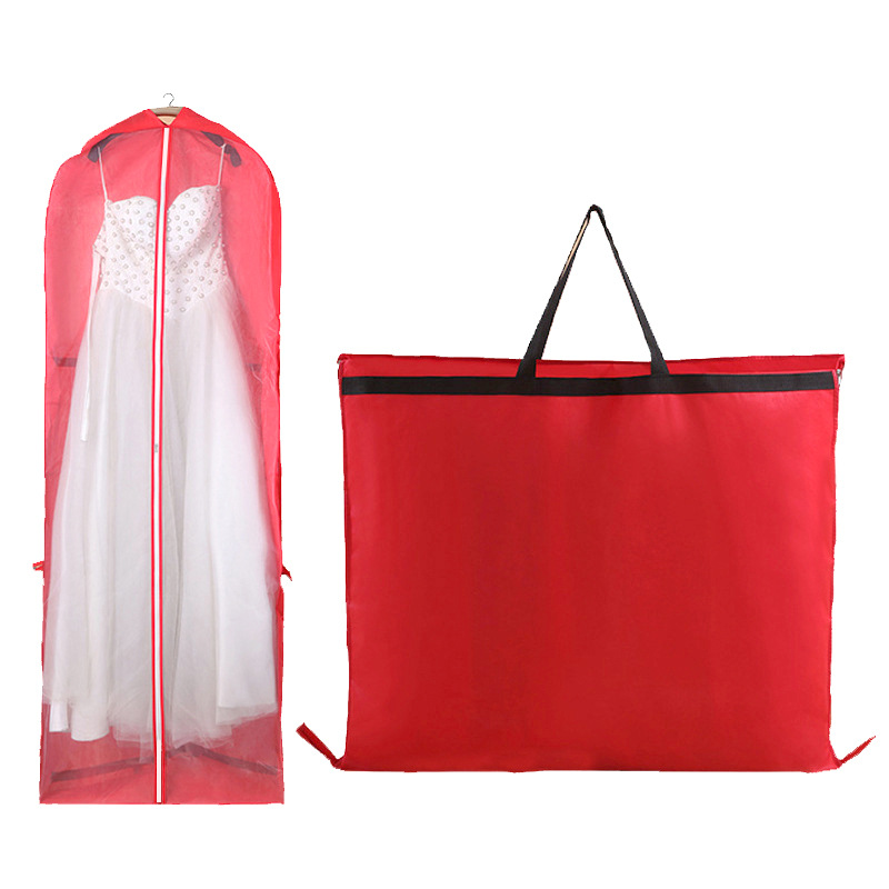 Cross-border wholesale non-woven fabric wedding dress and formal wear dust covers, clothing storage bags, dust-proof covers, folding dual-purpose handbags pic 5
