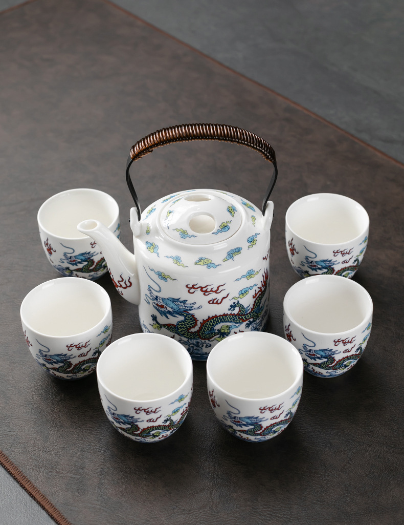 白瓷龙腾提梁壶防烫家用泡茶壶大容量水壶陶瓷功夫茶具单杯子单壶详情2