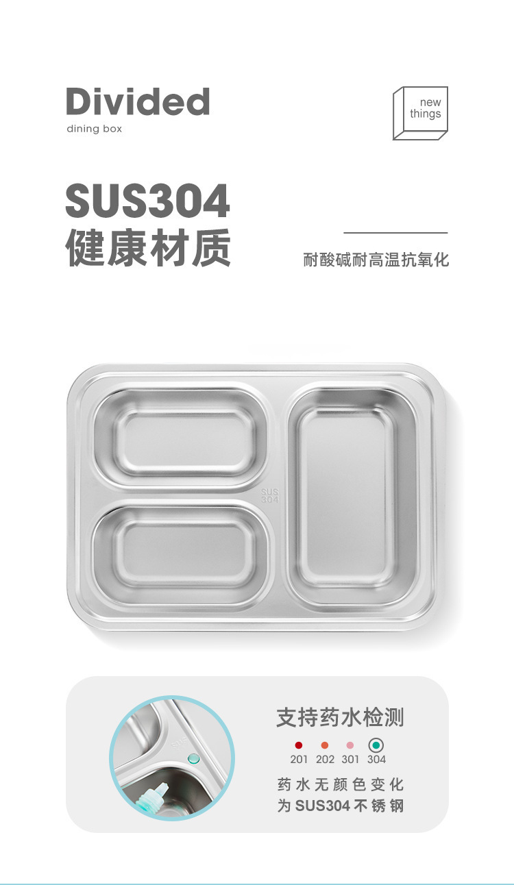 学生分隔便当盒四格防溢餐盒304不锈钢饭盒上班族午餐盒详情5