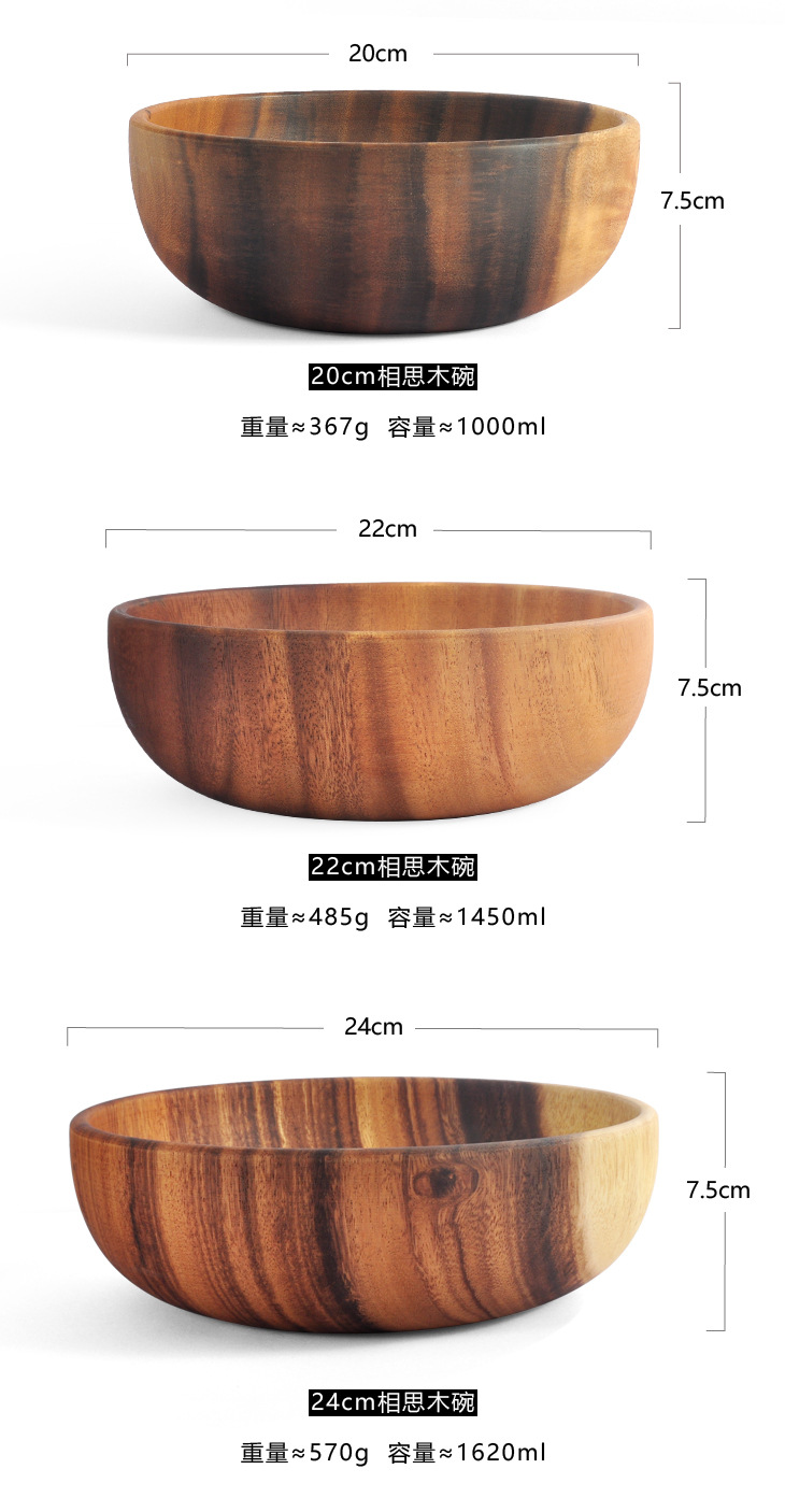 Love wood bowls, original wood plates, solid wood plates, tableware, salad bowls, wooden fruit plates, dried fruit and coarse grain shallow-mouthed bowls pic 21