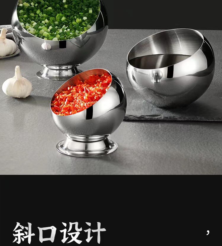商用不锈钢斜口碗带盖球形火锅自助餐调料碗KTV果皮碗小料碗生菜详情6