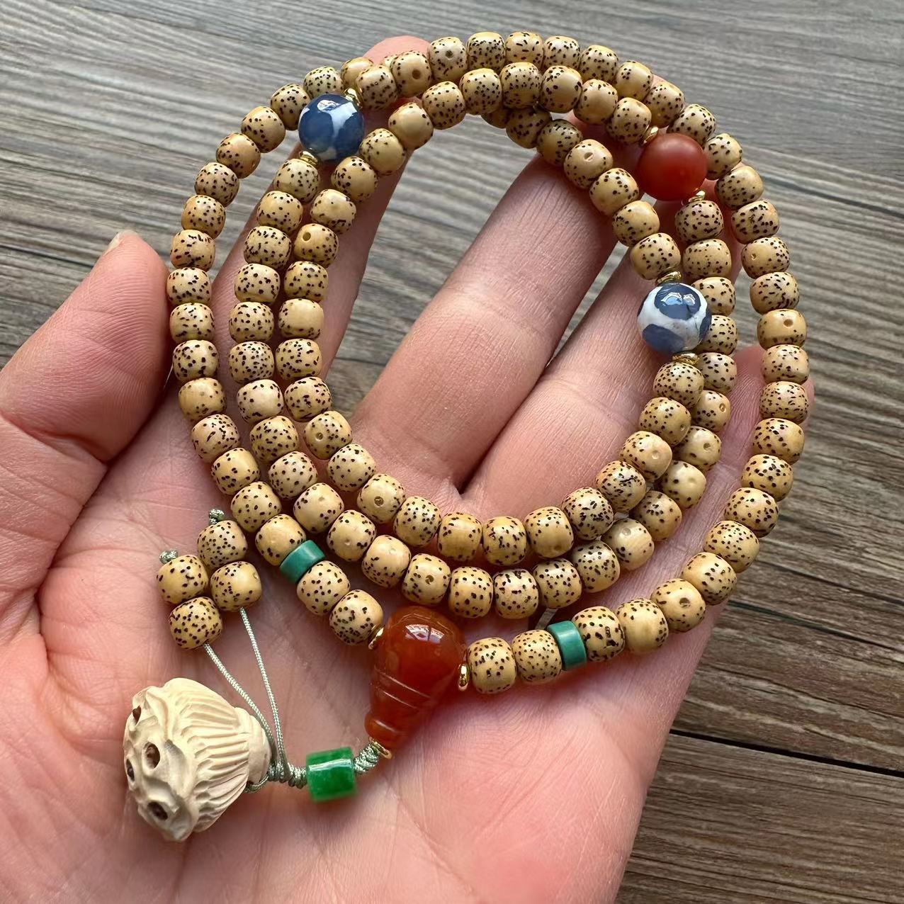 原生态星月菩提佛珠手串 星月菩提108颗佛珠海南黄金籽菩提念珠多圈手串玛瑙天珠文玩批发详情2