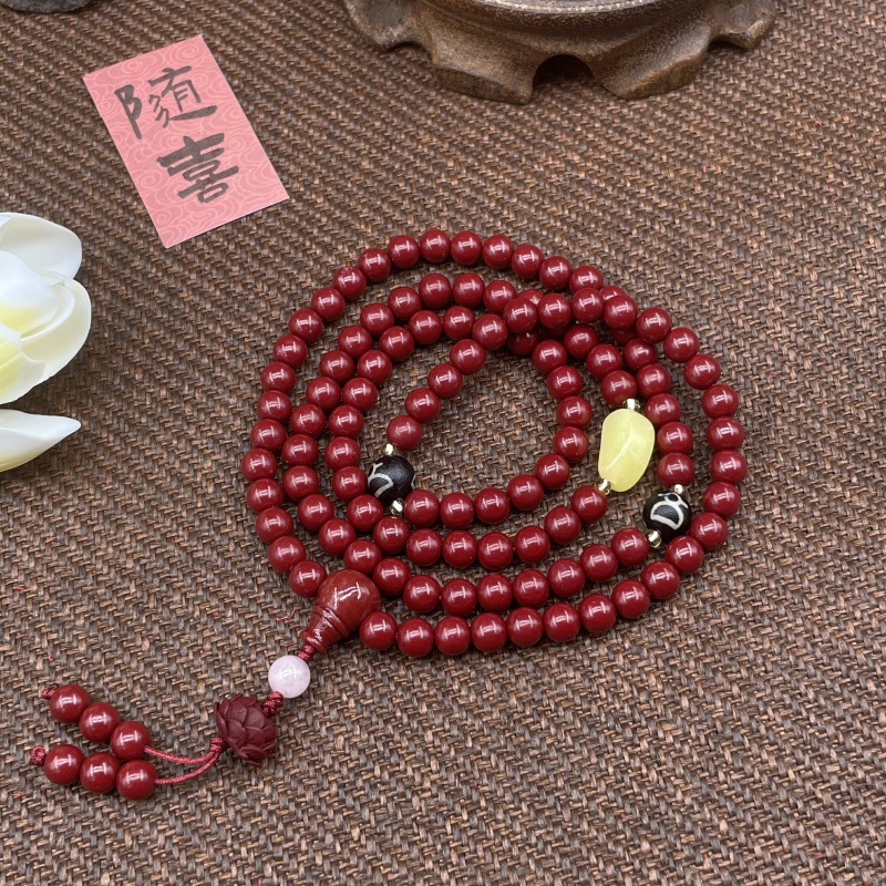 新款108颗紫金朱砂男女手串朱砂貔貅平安扣葫芦配饰文玩手链批发详情16