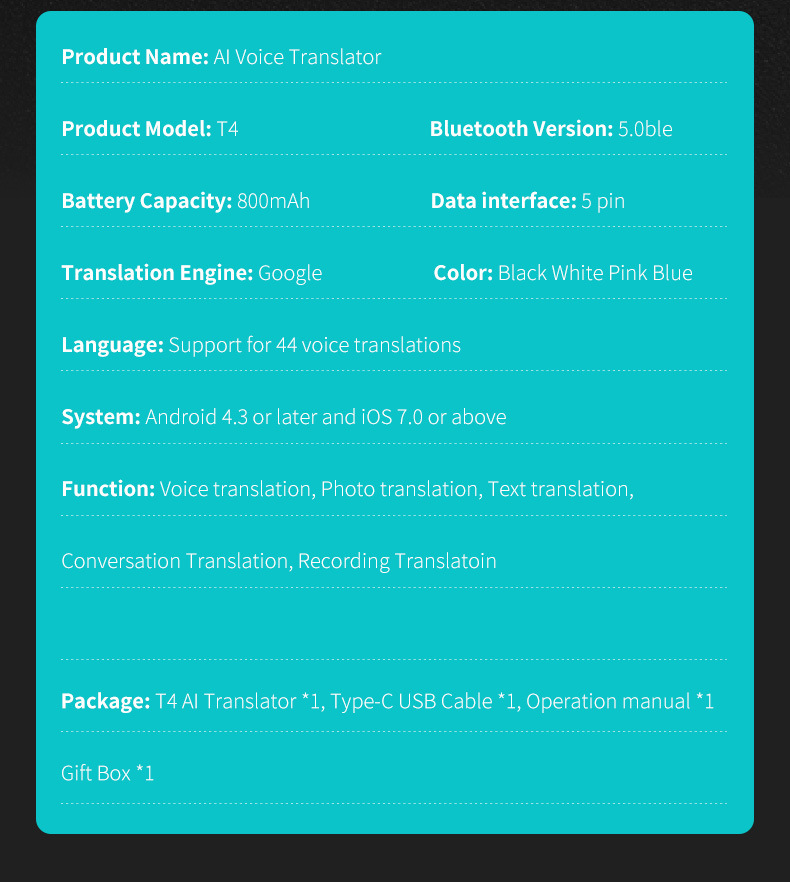 T4 Smart Translation Stick, AI intelligent voice and photo translation machine, supports remote translation in 97 languages for business, office and travel pic 11