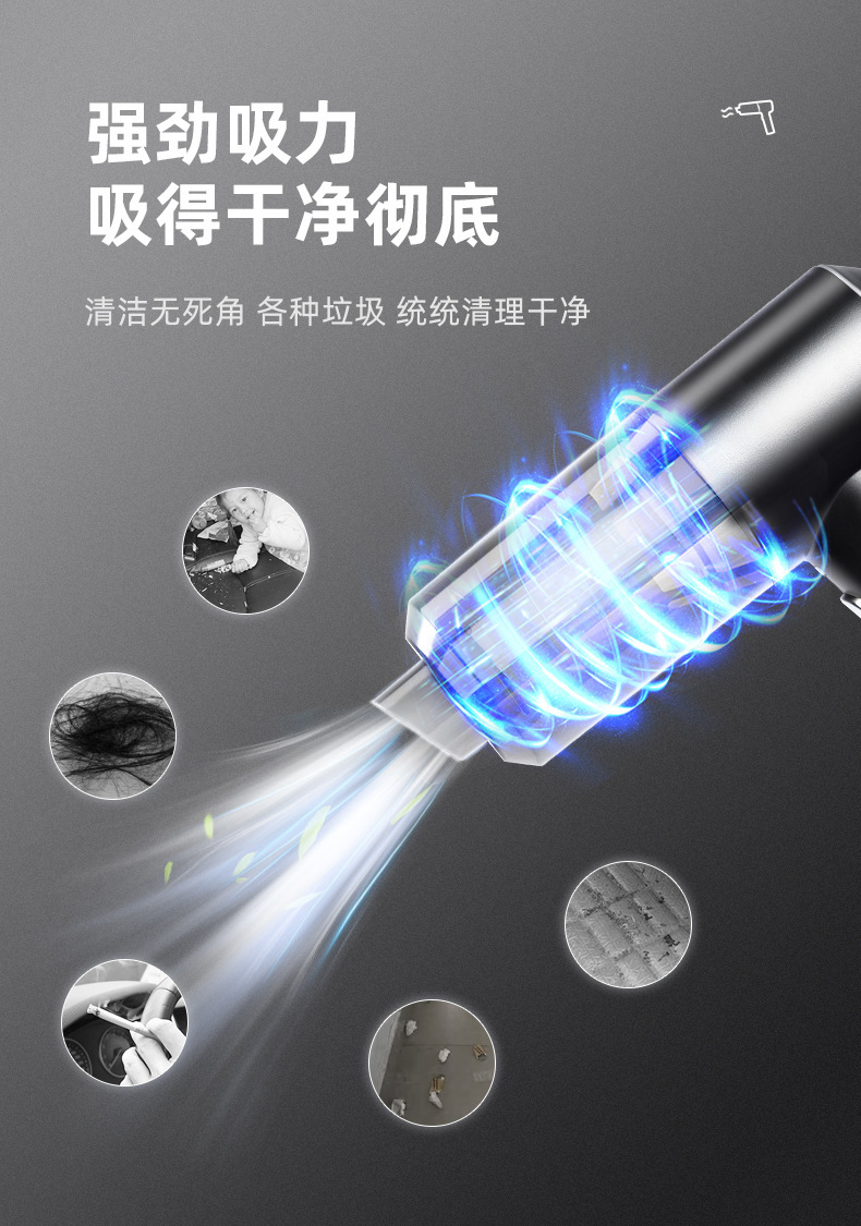 Multi-functional portable wireless vacuum cleaner for home use in vehicles, white high-power portable dust collector for cars pic 2