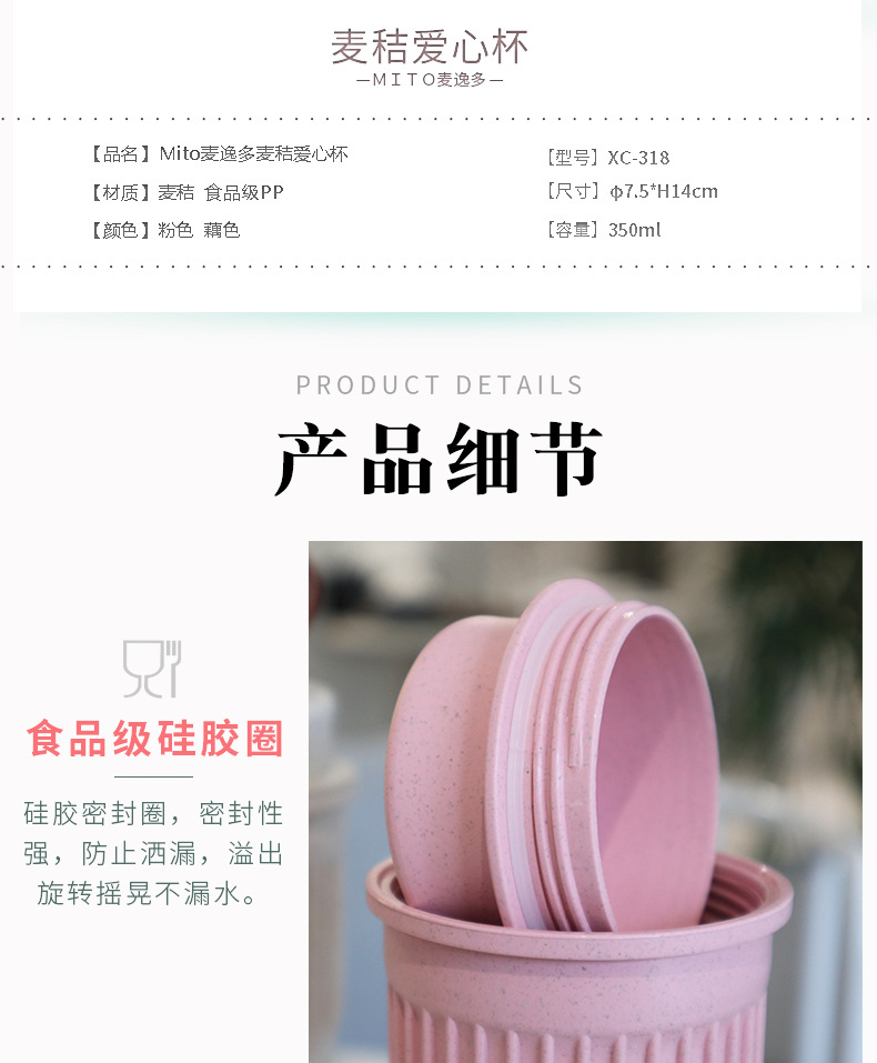 Creative Korean-style wheat mug, portable plastic cup, cute student couple coffee, office small water cup pic 26