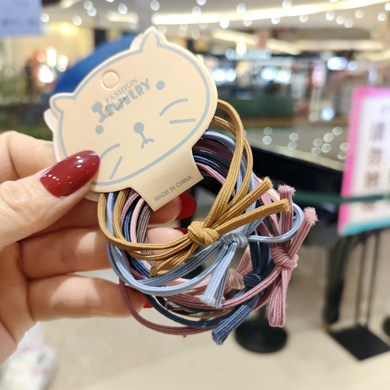 6-piece Korean simple bow basic hair band, colorful Korean version knot hair tie, candy-colored rubber band set for women pic 3