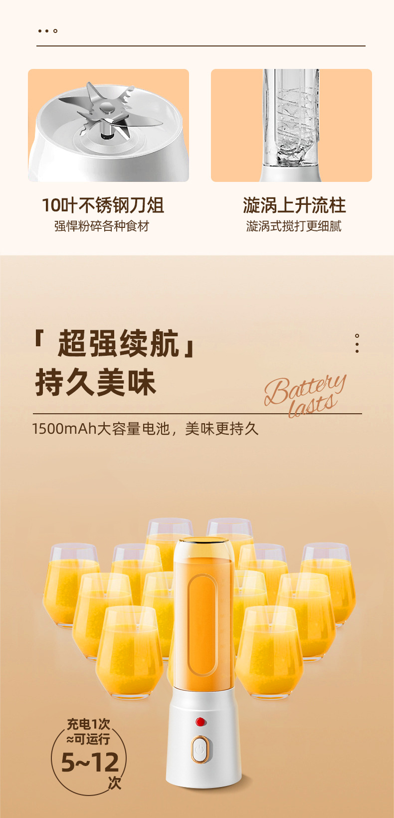 跨境榨汁机新款便携式充电小型辅食碎冰家用多功能果汁机榨汁杯详情9