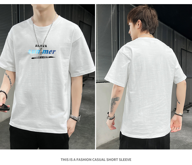 Short-sleeved T-shirt for men, 2022 Summer new Korean style trendy ins loose T-shirt, mid-sleeved cotton trendy brand, large size pic 20