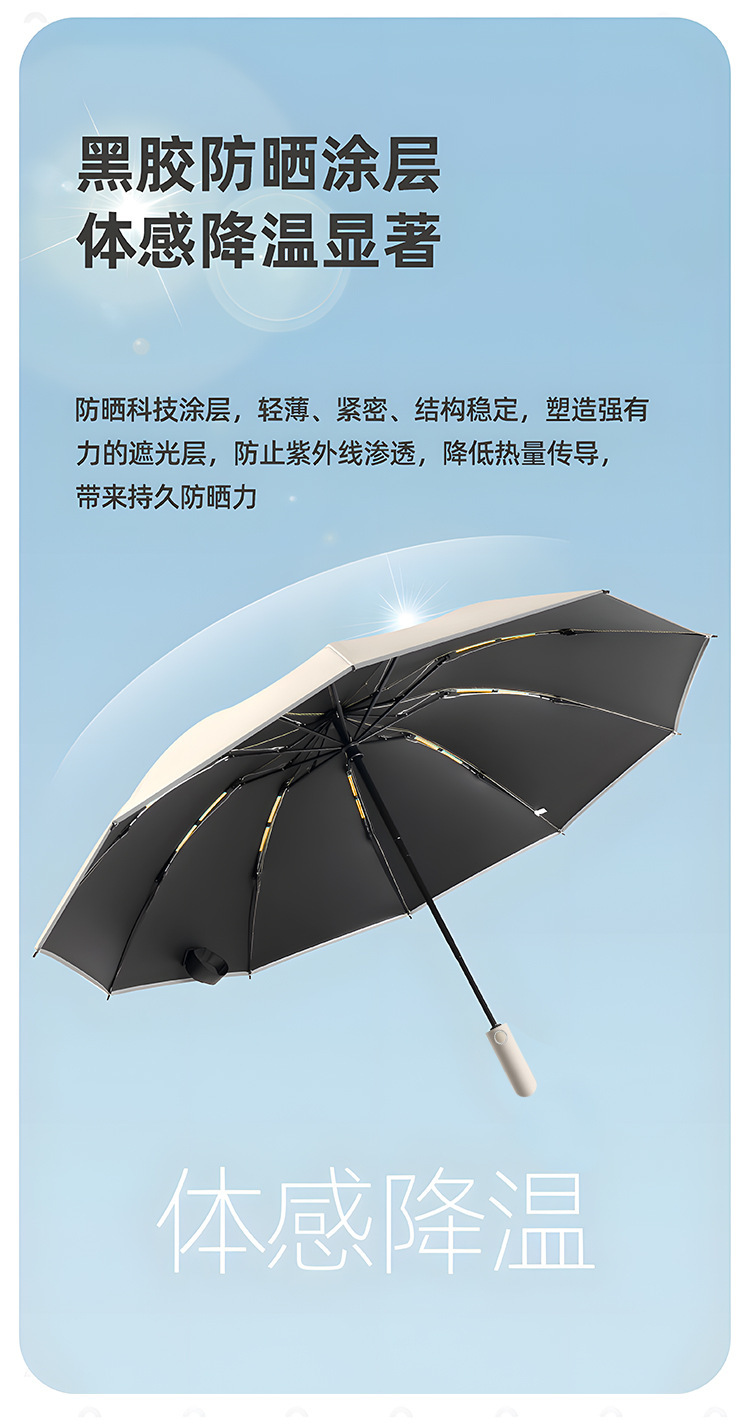 雨伞折叠伞反向双骨反光条晴雨伞加固抗风暴加厚黑胶雨伞自动大号详情7