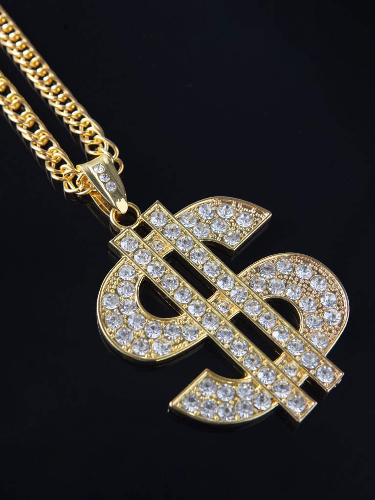 欧美夸张嘻哈霸气粗美金符号项链合金镶钻个性潮男潮人大吊坠饰品详情8