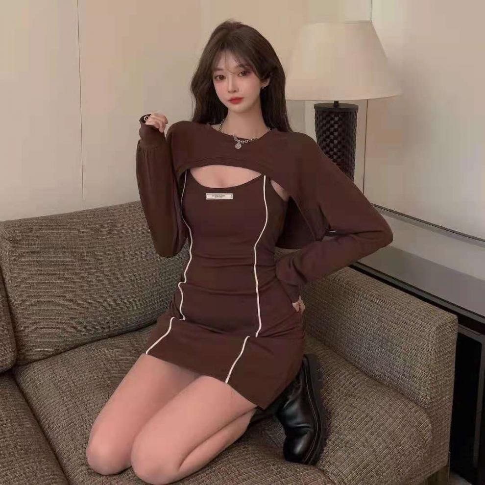德绒吊带连衣裙女性感纯欲气质包臀短裙秋季新款打底裙子两件套装详情10