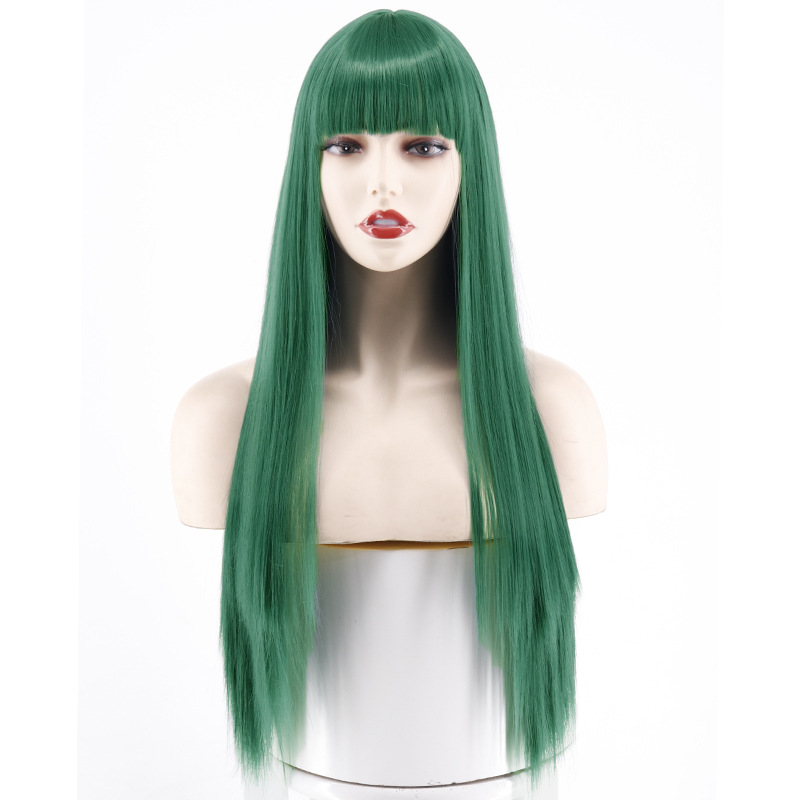Wholesale of European and American cross-border wigs with straight bangs and long, straight hair made of high-temperature synthetic fiber pic 22