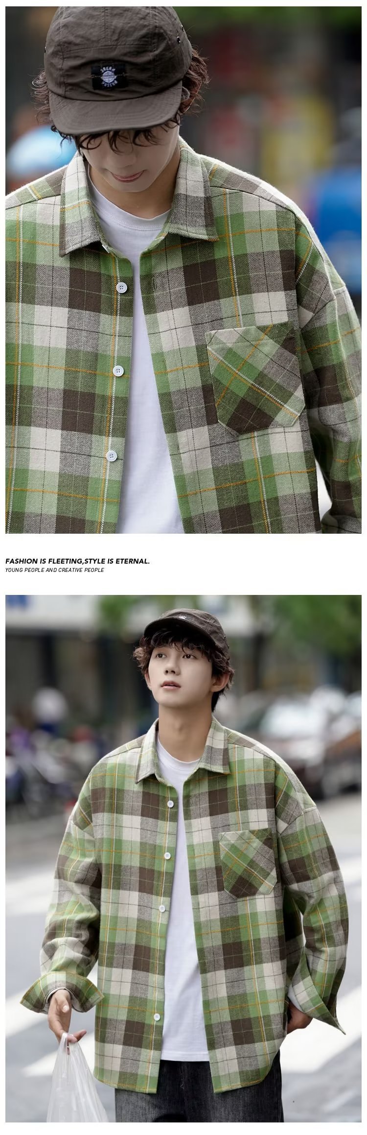 美式春秋季日系长袖格子衬衫男士韩版潮流ins网红休闲款衬衣外套详情42