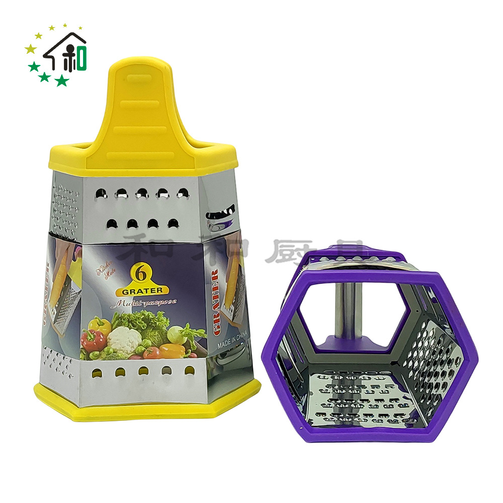 Wholesale kitchen two-color six-sided vegetable grater, household stainless steel potato grater, carrot, melon and fruit slicer pic 24