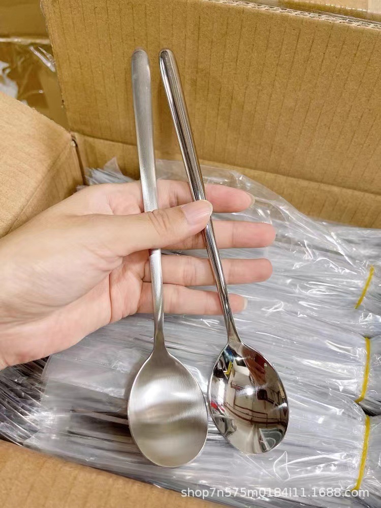304不锈钢勺子 哑光韩式勺家用长柄圆勺甜品勺韩式石锅拌饭勺子详情11