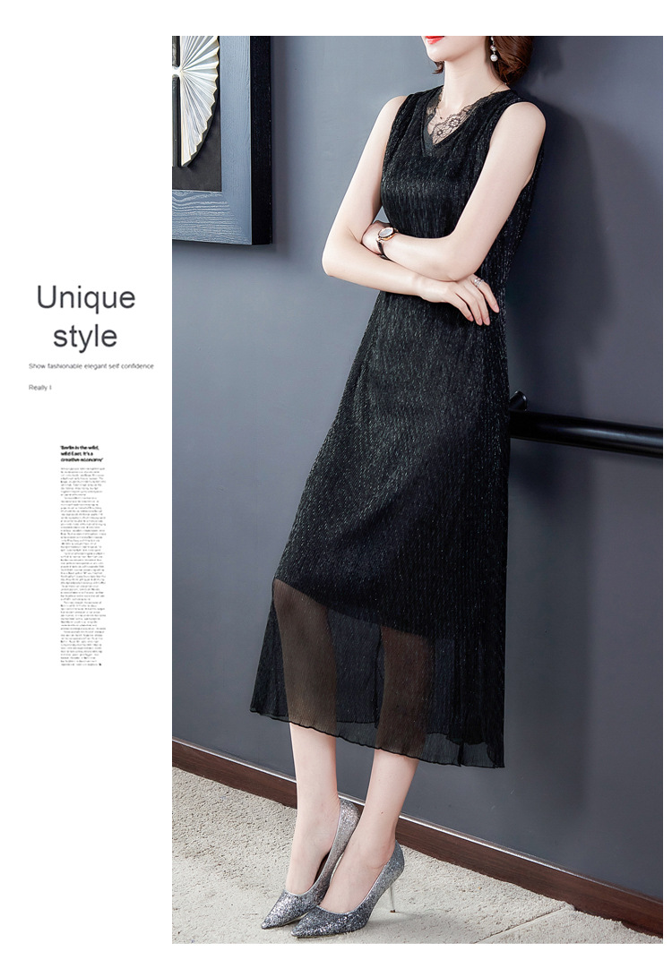 蕾丝连衣裙夏2024夏季新款女装韩版小黑裙时尚修身V领无袖连衣裙详情12
