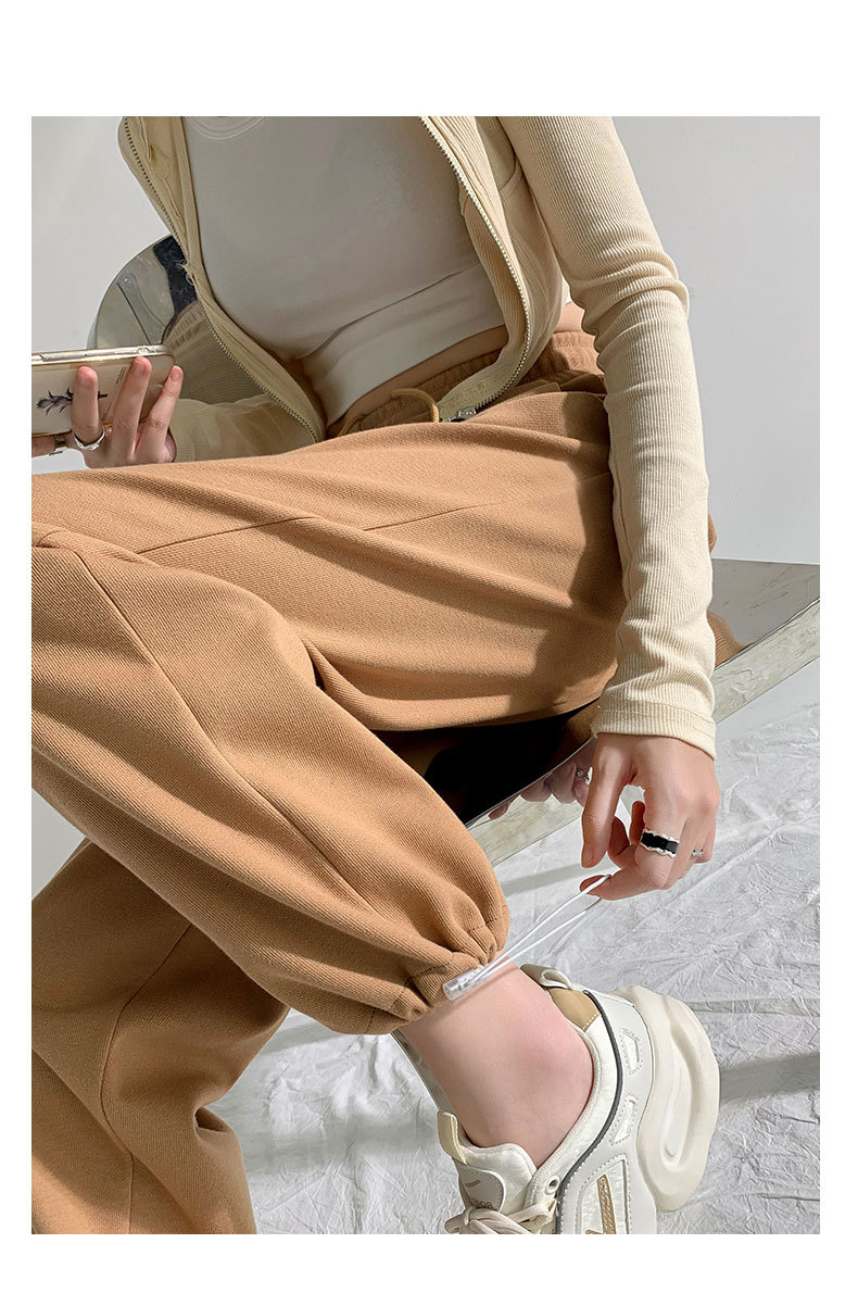 美式灰色运动裤子女秋冬季2023新款加绒加厚休闲小个子阔腿卫裤女详情29