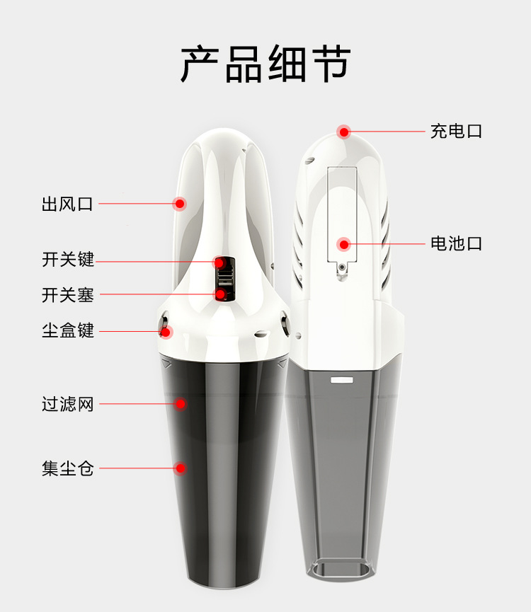 High-power vacuum cleaner, handheld cordless vacuum cleaner, household car vacuum cleaner, dry and wet vacuum cleaner, vibration pic 12